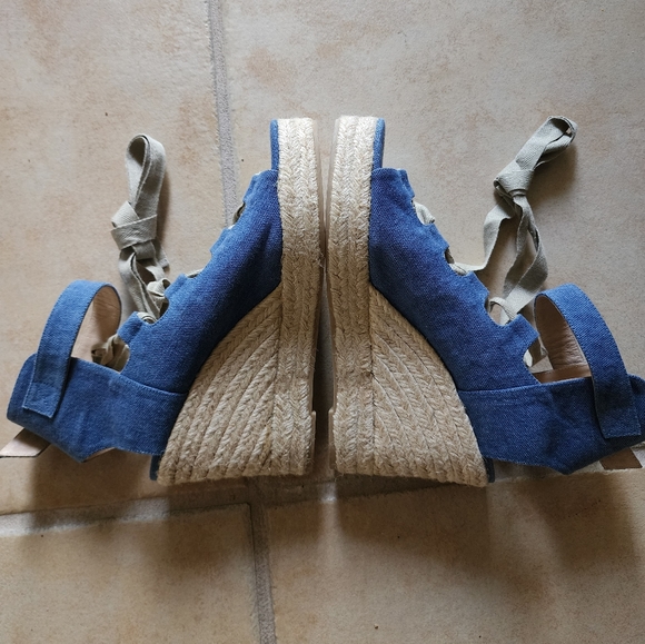 New Castaner Leather lace up Denim look platform Wedge Espadrille Sandals - Picture 7 of 11